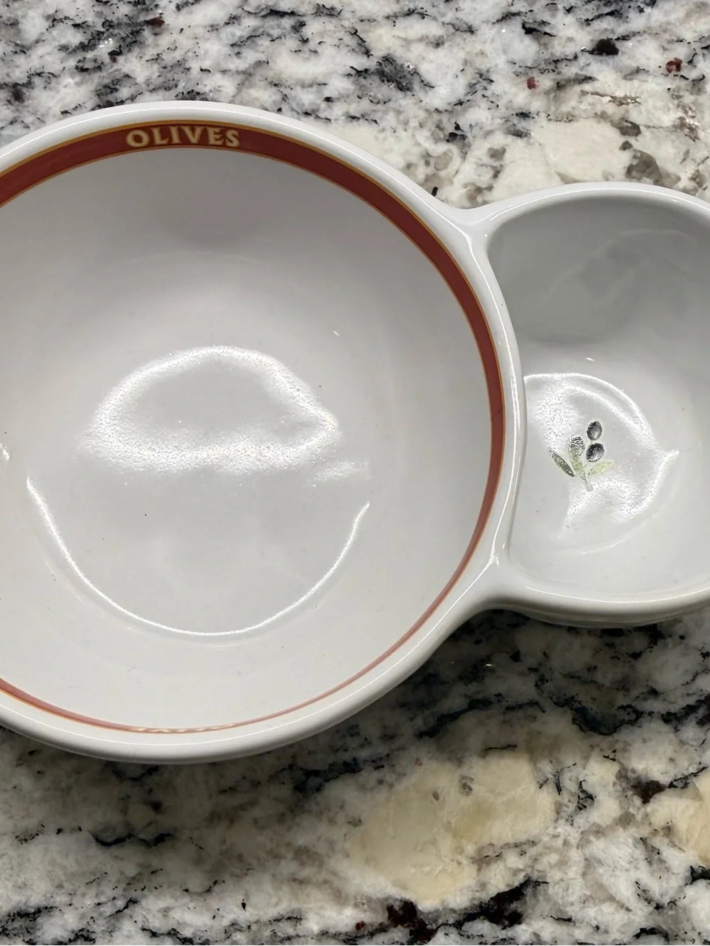 Pottery Barn Olive and Pit Divided Double Bowl - Pasta Rustica